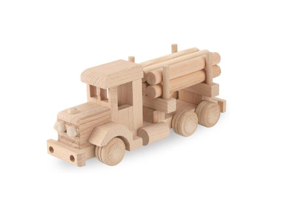 Wooden Truck with Logs, Removable Cargo, Retro Logging American Truck Ready to Paint, Vehicle Toys No. 21 | Vesplo product image 1