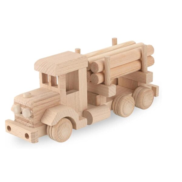 Wooden Truck with Logs, Removable Cargo, Retro Logging American Truck Ready to Paint, Vehicle Toys No. 21 | Vesplo product image 1