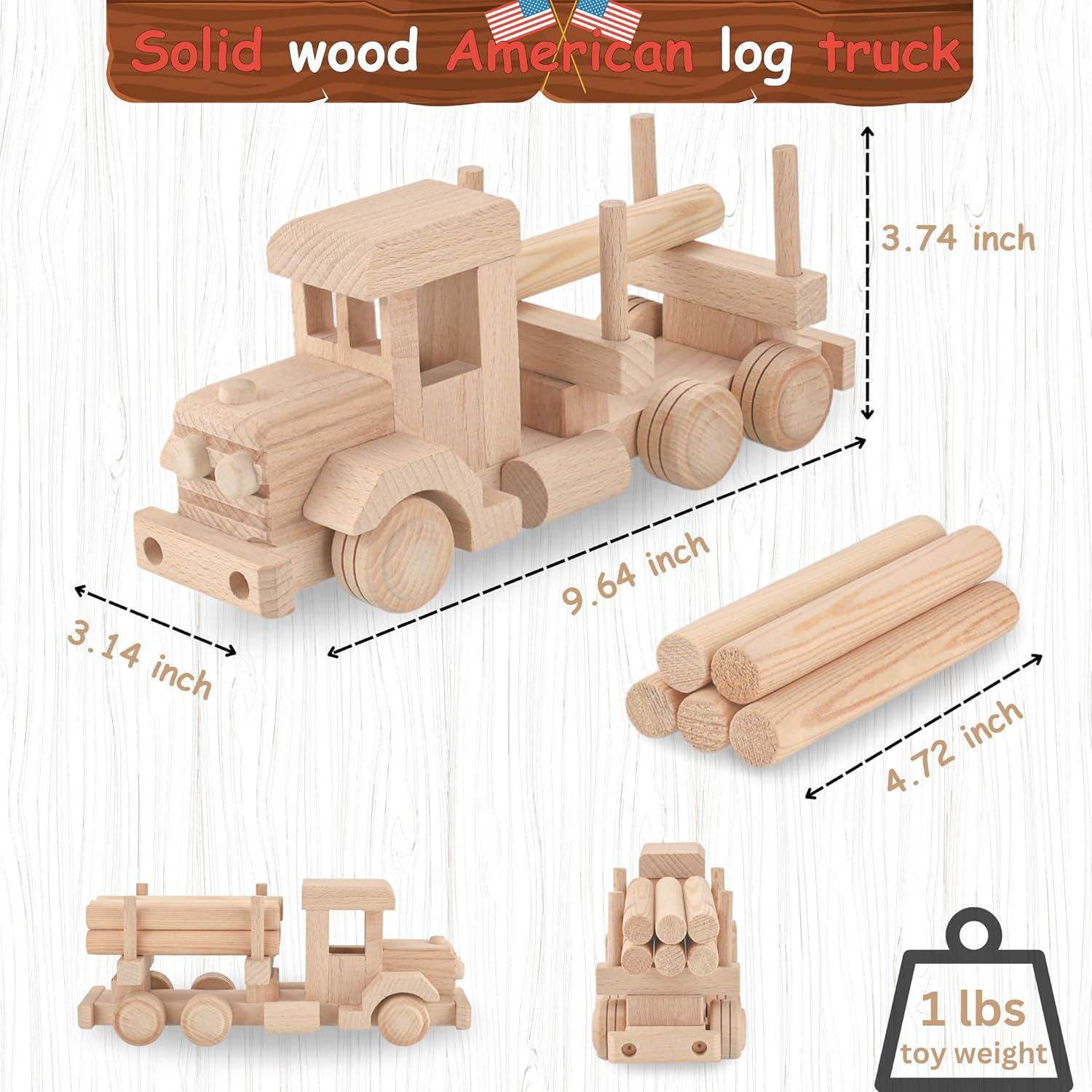 Wooden Truck with Logs, Removable Cargo, Retro Logging American Truck Ready to Paint, Vehicle Toys No. 21 | Vesplo product image 3
