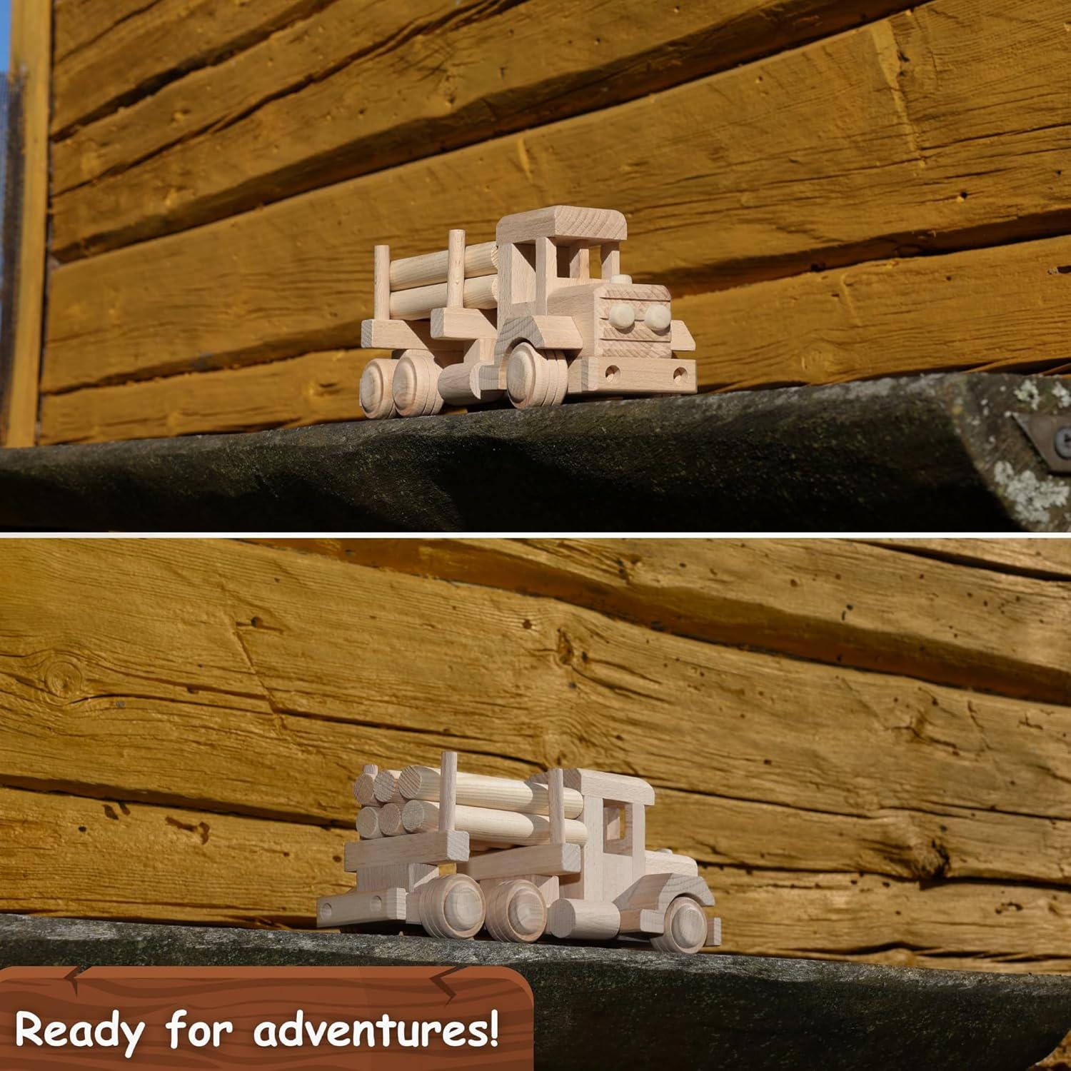 Wooden Truck with Logs, Removable Cargo, Retro Logging American Truck Ready to Paint, Vehicle Toys No. 21 | Vesplo product image 4