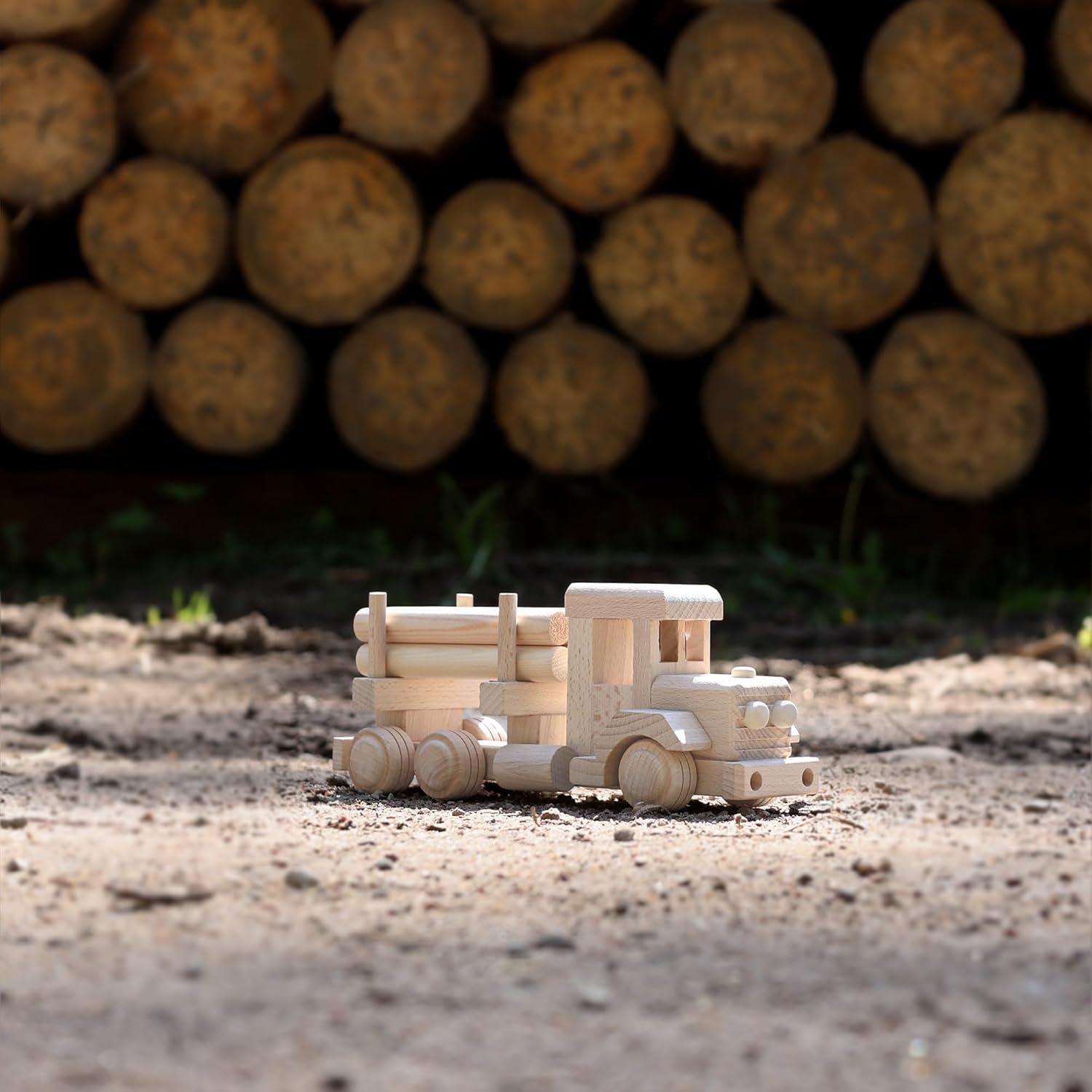 Wooden Truck with Logs, Removable Cargo, Retro Logging American Truck Ready to Paint, Vehicle Toys No. 21 | Vesplo product image 5