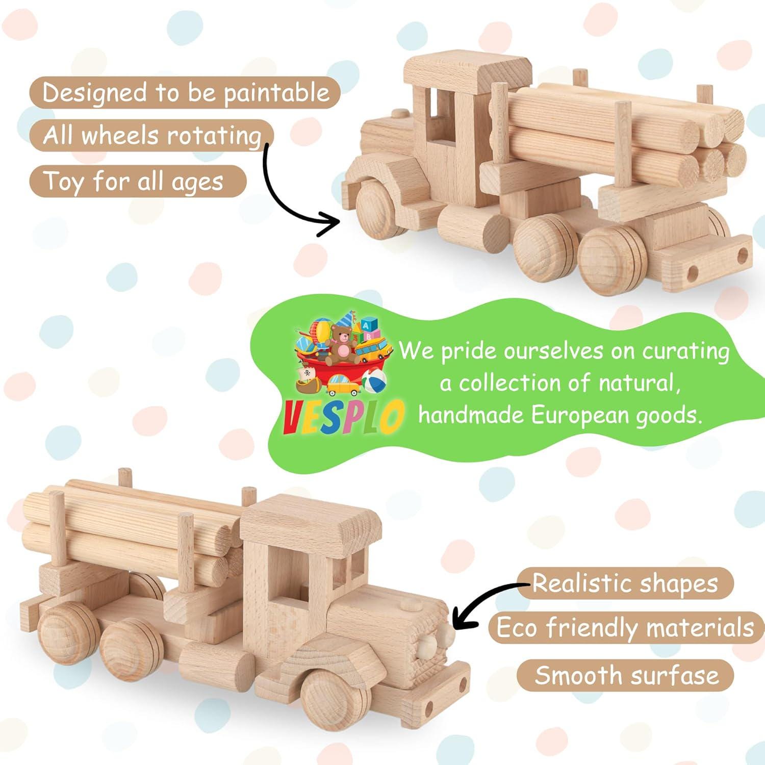 Wooden Truck with Logs, Removable Cargo, Retro Logging American Truck Ready to Paint, Vehicle Toys No. 21 | Vesplo product image 7